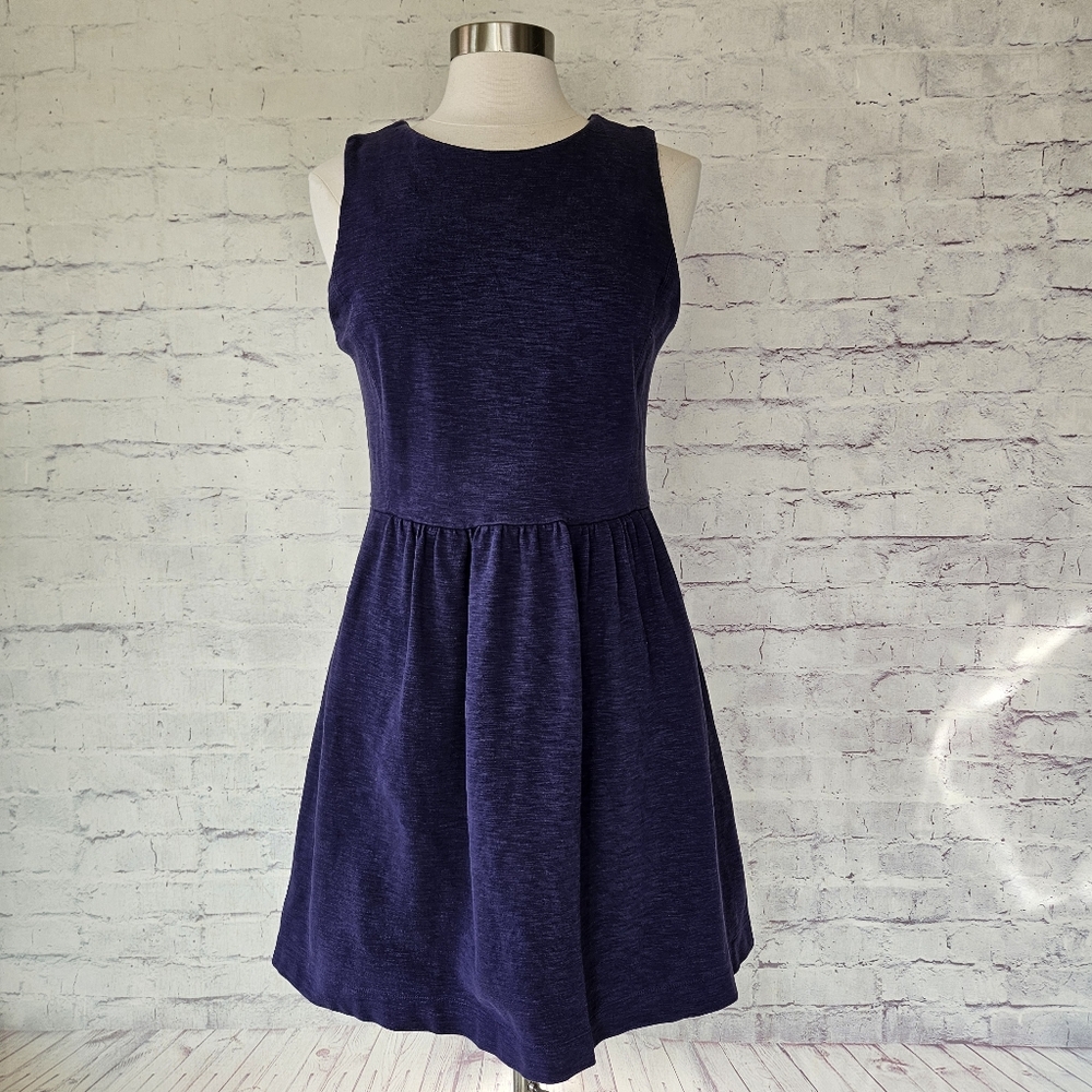 J. Crew Factory Navy Blue Pleated Ponte Shift Dress Medium